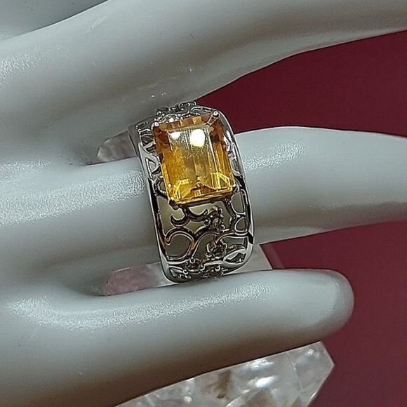 Natural Yellow Citrine‎ 10x8mm & White Topaz 925 Sterling Silver Ring Sz… - Picture 4 of 11